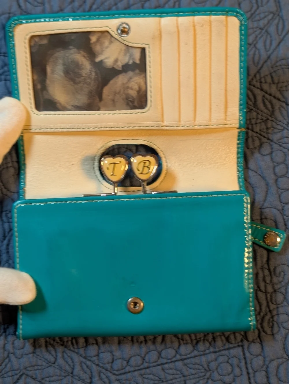 Ted Baker London Turquoise Patent Wallet‎ Heart Clasp Kiss Lock Coin Purse